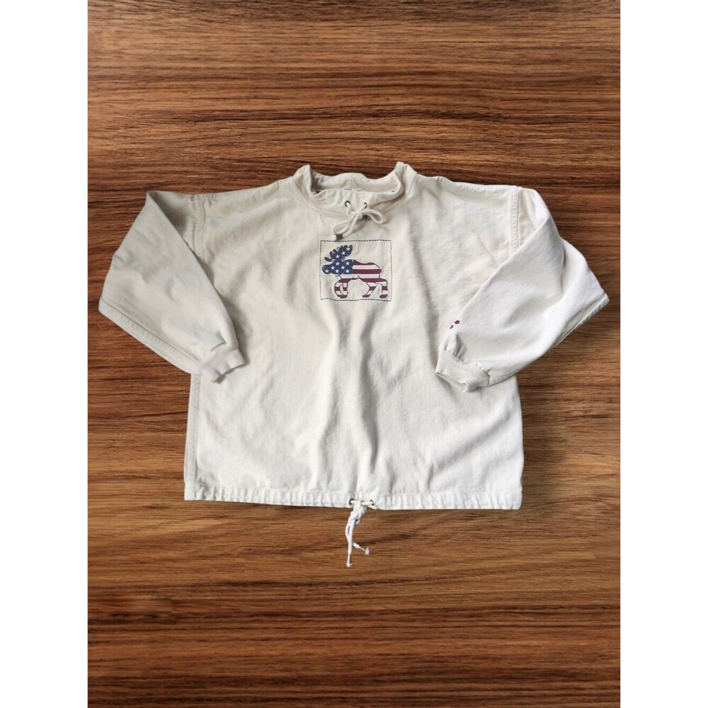 Christopher & Banks 90's Cream Moose American Flag Canvas Pullover Sweatshirt. M